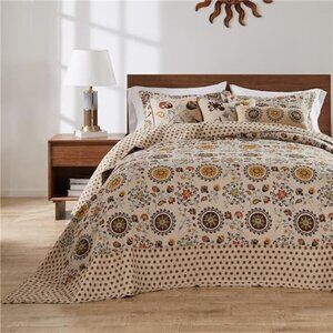 NEW Anthro Multicolor Retro Boho Queen Size Quilt Bedspread Bedding & Sham Set
